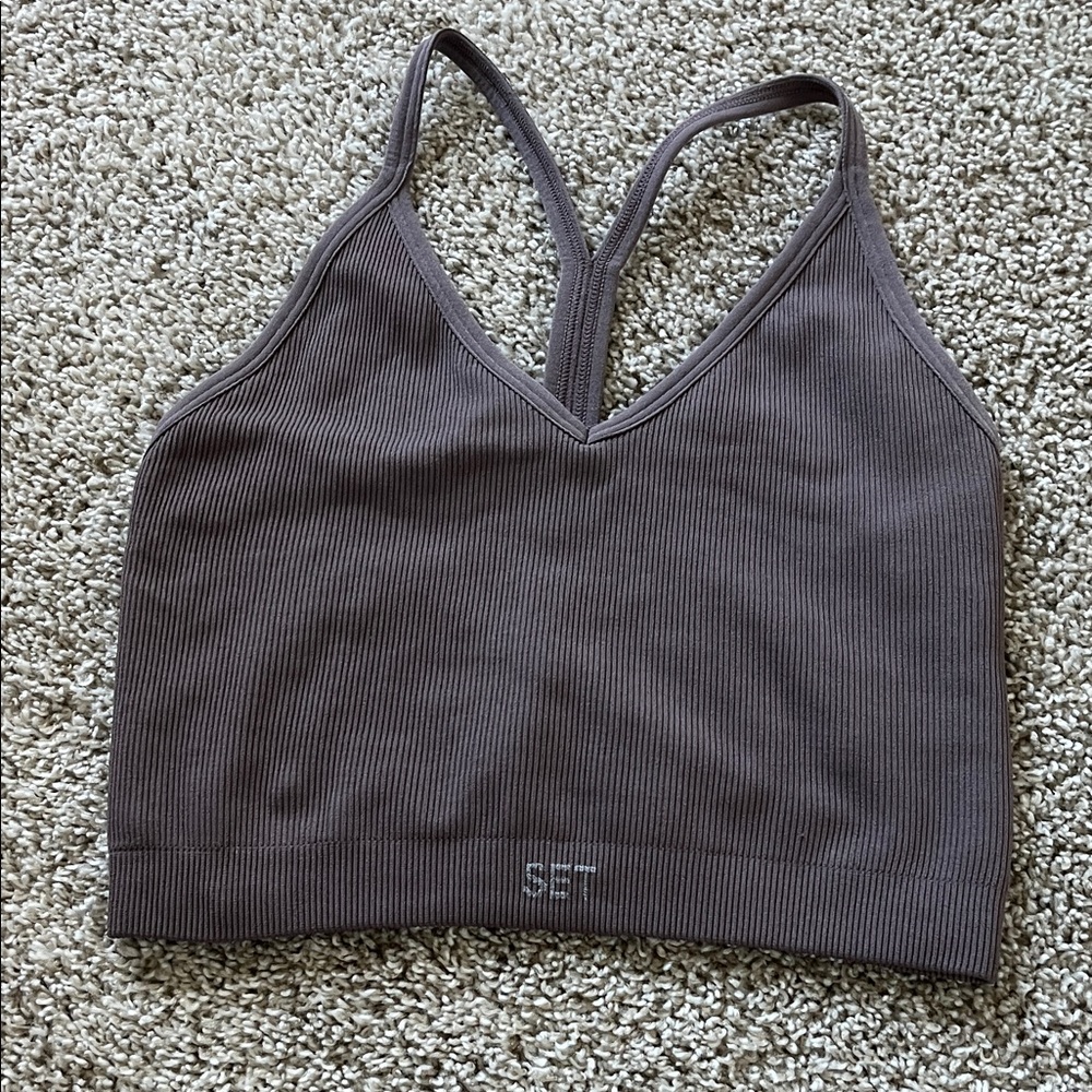 Women's Gray Brown Ribbed Bralette